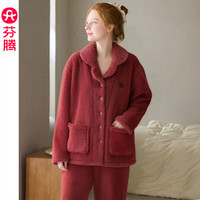 芬腾 珊瑚绒睡衣男女士秋冬季套装保暖法兰绒加绒加厚休闲家居服冬天 FJ26940699富贵红  L :女110-124斤,男126-146斤
