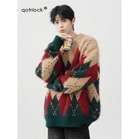美式复古菱格圣诞毛衣男女冬季潮牌高级感慵懒针织衫宽松上衣