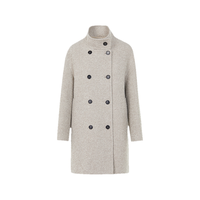 朗姿 冬款复古立领绵羊毛气质双排扣女式大衣