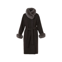 朗姿狐狸毛领拼接轻奢束腰气质长款大衣高级感外套2025年冬季新款 棕灰褐色