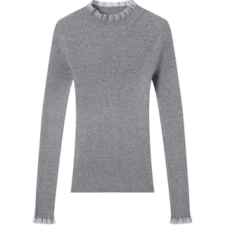 对白绵羊毛桑蚕丝混纺木耳边半高领针织衫女2025冬新款修身打底衫