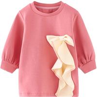 童泰女宝宝卫衣春秋季儿童衣服女童花边上衣休闲外出套头外套秋装 深粉色 80cm