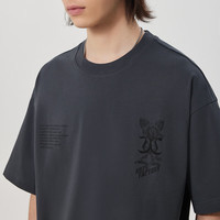 卡宾(CABBEEN)【叠印】像素印花短袖T恤男2024夏季宽松阔版潮牌半袖女 深灰色56 3XL /190/56