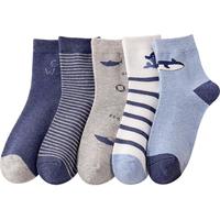 Langsha 浪莎 儿童袜子男童袜子5双装四季棉质中大童男孩学生中筒袜男童条纹2XL