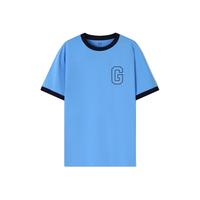Gap男女装2024夏季纯棉logo撞色领袖口短袖T恤简约上衣502314 蓝色 165/84A(XS) 亚洲尺码