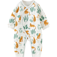 童泰婴儿连体衣秋冬季保暖宝宝衣服居家内衣侧开按扣长袖哈衣爬服 绿色 80cm