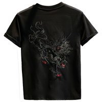 得芊逸欧货潮牌国潮重工麒麟刺绣高级感轻奢男T恤短袖半袖体恤 黑色 4XL(160-180斤内)
