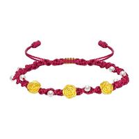 周大生黄金手链女足金硬金心动玫瑰花珍珠手绳圣诞