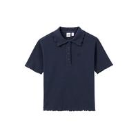 Gap女装2024夏季罗纹高弹花边polo领短袖针织衫女友T465241 海军蓝 175/92A(XL) 亚洲尺码