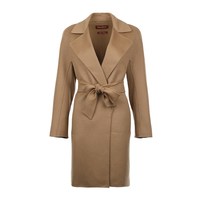 Max Mara MaxMara女士FW25绵羊毛混纺系带翻领中长款纯色毛呢大衣