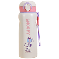 史努比（SNOOPY）儿童保温杯316不锈钢男女小便携直饮壶喝水杯带提绳480ml 粉 粉【直饮+316不锈钢】480ml