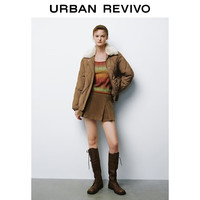 UR2025冬季女装复古撞色菱格绗缝羽绒服UYY150043+ 黄棕 XL