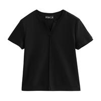 初语新疆长绒纯棉短袖t恤女2024年夏季简约纯色修身短款上衣 黑色 S