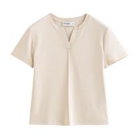 初语新疆长绒纯棉短袖t恤女2024年夏季简约纯色修身短款上衣 燕麦色 S