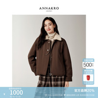 玖姿 ·安娜蔻摩登巴恩风颗粒绒翻领廓形短款鸭绒羽绒女2025冬季 棕色 S