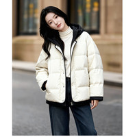 百家好 百家好连帽短款羽绒服女冬季2025冬季新款休闲风外套 米白色 L