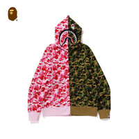 BAPE男装25年秋冬拼接迷彩全拉链鲨鱼连帽卫衣开衫外套001151P