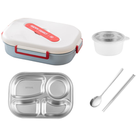 广意316L不锈钢饭盒小便当盒儿童餐盒饭盒4格配餐具GY1590