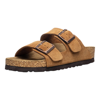 AU&MU2024春夏勃肯鞋女高级感厚底凉鞋外穿露趾皮带扣懒人凉拖鞋 G975栗色 36