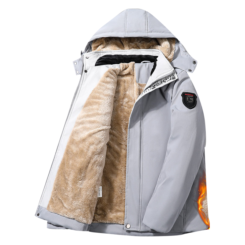 西域骆驼（VANCAMEL）棉服男冬季羊羔绒大码棉衣外套加绒加厚连帽冬装棉袄 浅灰 4XL 4XL (170-190斤)