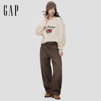 盖璞女装2025冬季小熊印花logo抓绒宽松卫衣休闲上衣828829 象牙白 XL (175/96A)亚洲尺码