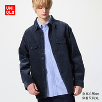 优衣库 男装/男女同款灯芯绒工装衬衫/长袖衬衣休闲复古480295 68 深蓝色 L /175/100A