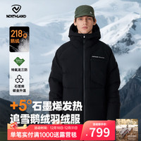 诺诗兰 羽绒服防寒保暖可升温高蓬鹅绒羽绒外套防泼防油污 纯黑色 170