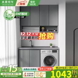 木夏经年 太空铝洗衣机柜台盆一体小户型居家切角阳台滚筒洗衣机伴侣带搓衣 100cm平款/灰盆/单门/左右备注