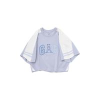 Gap 盖璞 女装2024夏季纯棉短款撞色拼接字母logo短袖T恤上衣 873960 M 蓝紫色