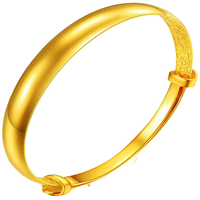 周金丞黄金手镯女款实心 999足金光面金手镯女活口推拉实心宽面金手镯子 黄金手镯妈妈款 金重25.72g