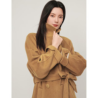 茵曼 绵羊毛双面呢大衣女冬小香风中长外套 经典卡其 XL