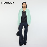 moussy 2025冬季温柔慵懒风软糯毛绒针织开衫女010IA370-8251 120薄荷绿 均码