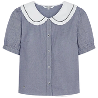 Teenie Weenie 短袖衬衫女2025年夏季清新格纹娃娃领衬衣上衣女