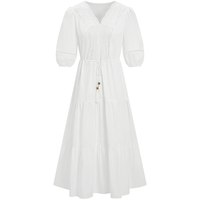 KBNE蕾丝连衣裙女白色波嬉风2025新款夏季收腰显瘦仙女超仙裙子 白色 X