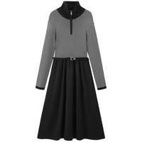 太平鸟 【针织拼接连衣裙】春秋微弹极简风高腰连衣裙女