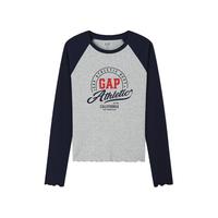 Gap 盖璞 女士logo花边撞色插肩袖T恤女友T长袖上衣 A00727 灰色 XL