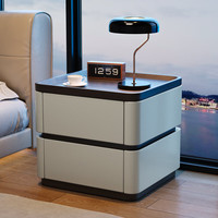 可芝 密码锁床头柜现代简约实木家用卧室意式极简收纳柜高级感床边柜子  奶咖色40x40x50cm
