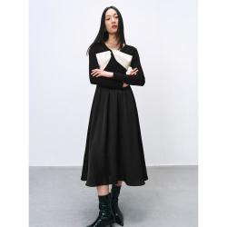 太平鸟 氛围感蝴蝶结连衣裙】春秋微弹高腰连衣裙女