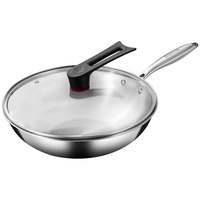 BSITN炒锅304不锈钢无涂层30cm免开锅炒菜锅电磁炉燃气 含盖3102 304不锈钢无涂层，含盖 30cm