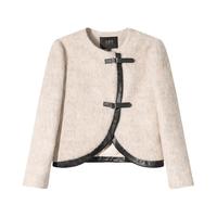 白鹿语 【羊毛混纺加厚羽绒服】气质优雅圆领拼接长袖冬季外套女