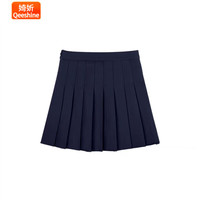 婍妡日系jk制服收腰衬衫上衣女短袖学院风泡泡袖白色衬衣jk套装 藏青百褶单件 M