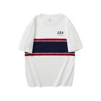 Gap 盖璞 男女款纯棉撞色宽条纹圆领短袖T恤宽松上衣 465654 白色 XXXL
