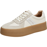 Bata小白鞋女2024秋季商场百搭牛皮厚底通勤运动板鞋UCG01CM4 米白/银 37