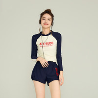 栢启歆泳衣女保守分体2025夏微胖女孩遮肚高级感海边度假泡温泉泳装 分体长袖藏蓝色泳衣【80-120斤】