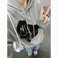 零柒零捌灰色连帽针织衫女秋冬季宽松慵懒风毛衣百搭套头上衣