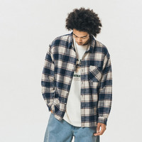 714street格纹长袖衬衫男日系复古衬衣潮牌宽松上衣秋季休闲外套