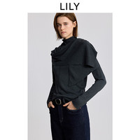 LILY2025冬新款女装格雷系半高领含围巾休闲灰色长袖针织衫打底衫 501灰色