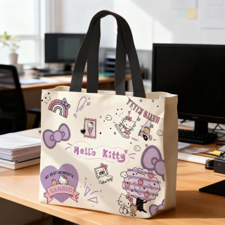 京喜 kitty 帆布包 大容量 卡通通勤包 紫色 无挂件