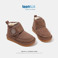 天美意（TEENMIX）儿童雪地靴2024冬季新款加绒大棉靴女童炸街中大童短筒靴子