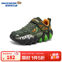 斯凯奇 男童怪兽鞋时尚潮流闪灯鞋中大童魔术贴休闲运动鞋400121L 橄榄绿/OLV